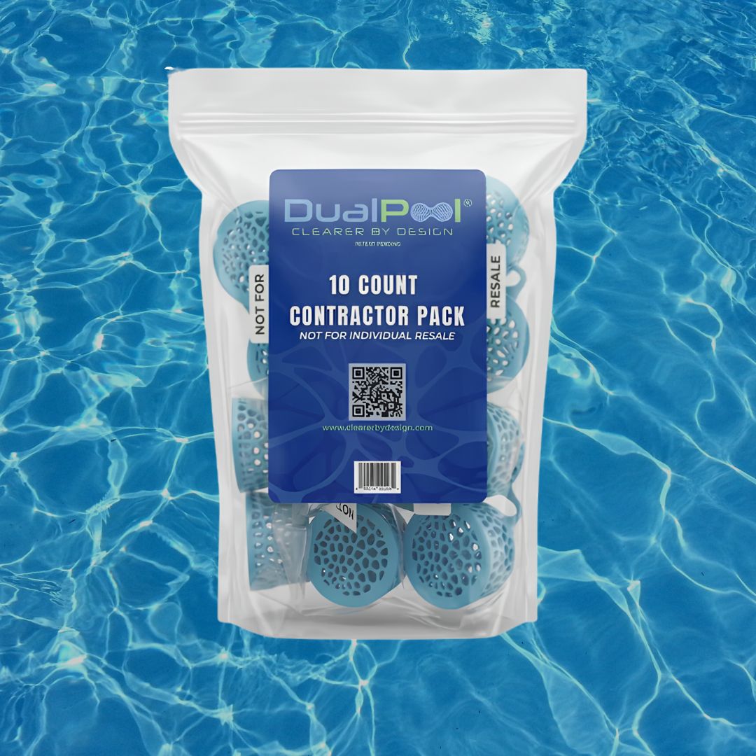 DualPool 2-in-1 Pool Clarifier Contractor (10 pack) Self-Dosing Pool Clarifier - Non-Toxic Pool Clarifier with Phosphate & Metal Remover for Crystal Clear Water, Treats up to 21,000 Gallons, Safe for Use in Saltwater & All Pool Types